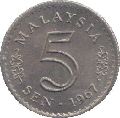 1967 FIVE SEN MALAYSIA - WORLD COINS - Cambridgeshire Coins