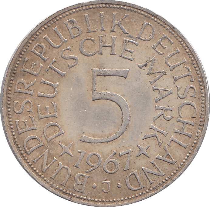 1967 GERMANY SILVER 5 MARKS - SILVER WORLD COINS - Cambridgeshire Coins