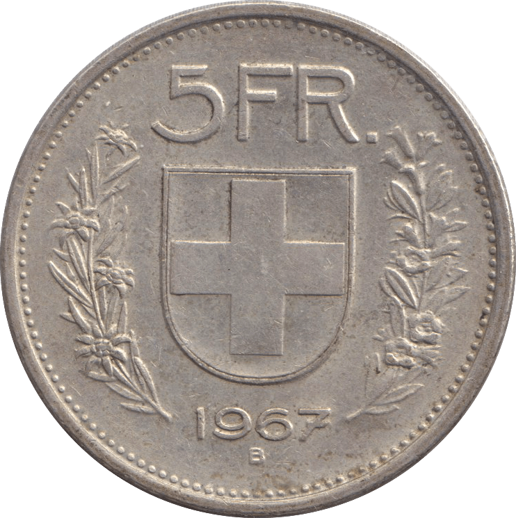 1967 SILVER FIVE FRANCS SWITZERLAND - SILVER WORLD COINS - Cambridgeshire Coins