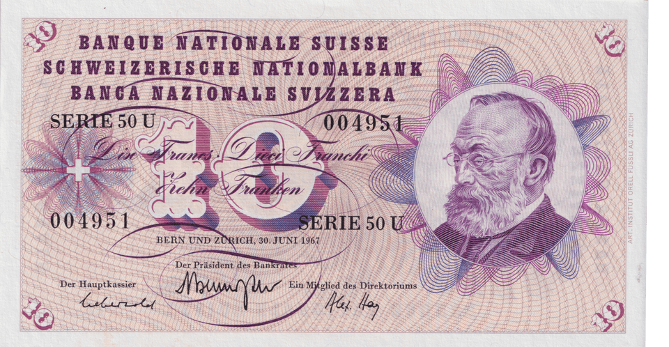 1967 SWITZERLAND 10 FRANCS BANKNOTE REF-1735 - WORLD BANKNOTES - Cambridgeshire Coins