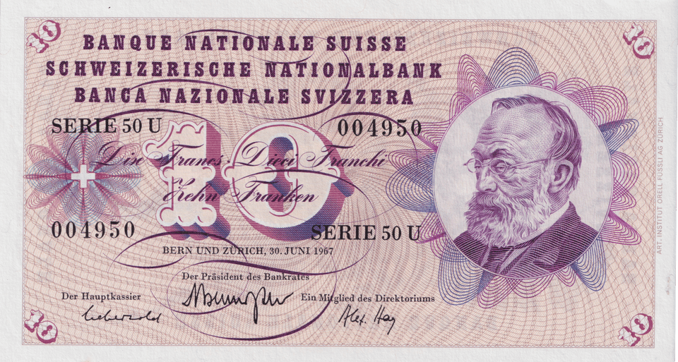 1967 SWITZERLAND 10 FRANCS BANKNOTE REF-1736 - WORLD BANKNOTES - Cambridgeshire Coins
