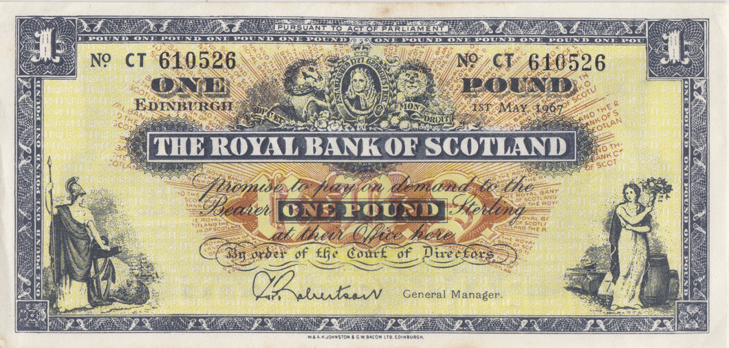 1967 THE ROYAL BANK OF SCOTLAND ONE POUND REF SCOT - 31 - WORLD BANKNOTES - Cambridgeshire Coins