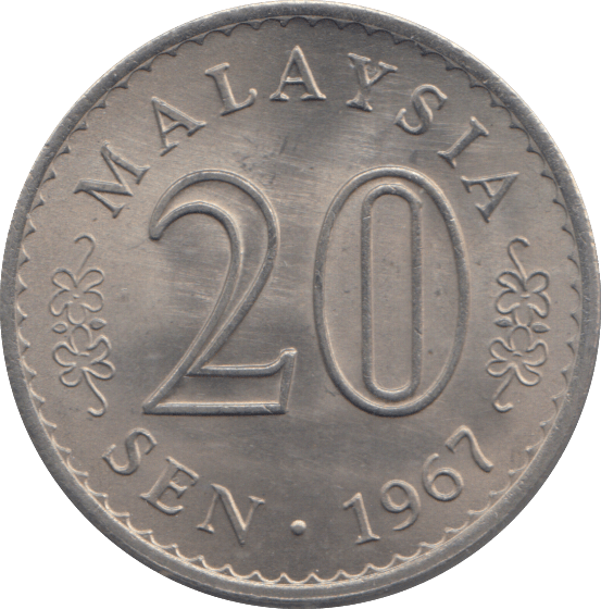 1967 TWENTY SEN MALAYSIA - WORLD COINS - Cambridgeshire Coins