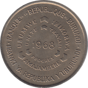 1968 BURUNDI TEN FRANCS - WORLD COINS - Cambridgeshire Coins