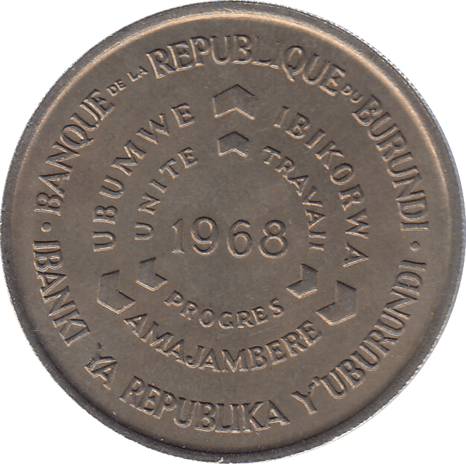 1968 BURUNDI TEN FRANCS - WORLD COINS - Cambridgeshire Coins