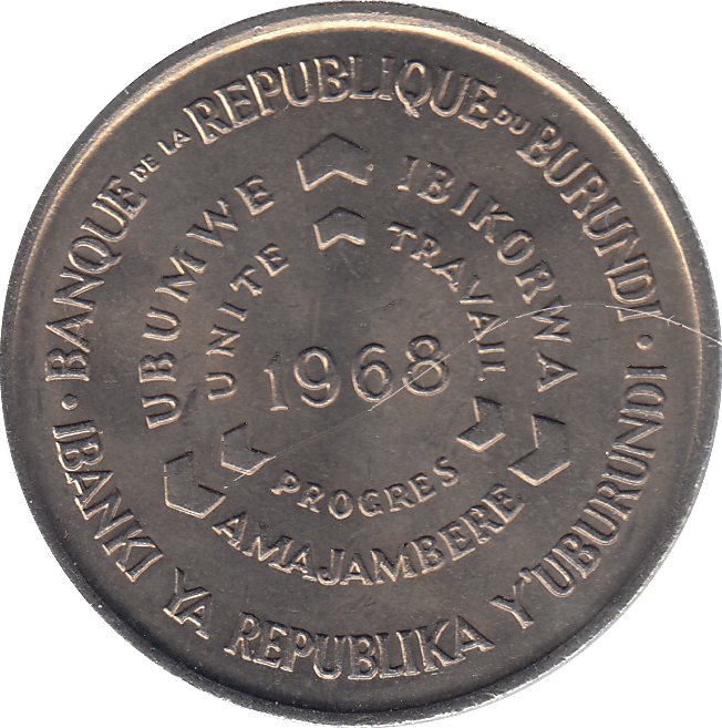 1968 BURUNDI TEN FRANCS - WORLD COINS - Cambridgeshire Coins