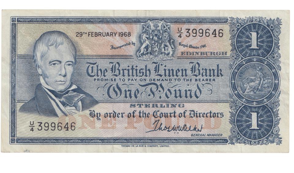 1968 £1 THE BRITISH LINEN BANK SCOT REF 85 - £1 BANKNOTE - Cambridgeshire Coins