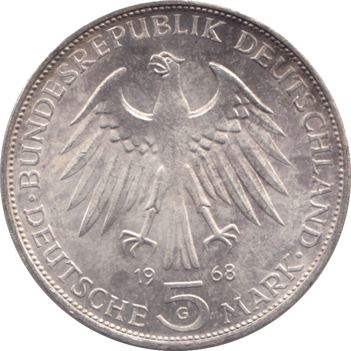 1968 SILVER FIVE MARKS GERMANY - SILVER WORLD COINS - Cambridgeshire Coins