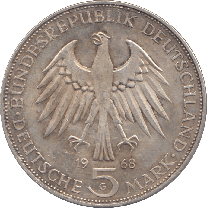 1968 SILVER FIVE MARKS GERMANY - SILVER WORLD COINS - Cambridgeshire Coins