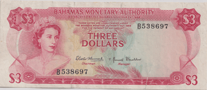 1968 THREE DOLLARS BAHAMAS BANKNOTE REF-1756 - WORLD BANKNOTES - Cambridgeshire Coins