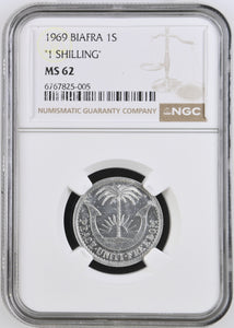 1969 BIAFRA ONE SHILLING MS62 REF 1 - NGC SILVER COINS - Cambridgeshire Coins