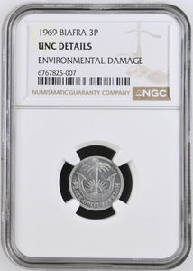 1969 BIAFRA THREEPENCE UNC DETAILS - NGC SILVER COINS - Cambridgeshire Coins