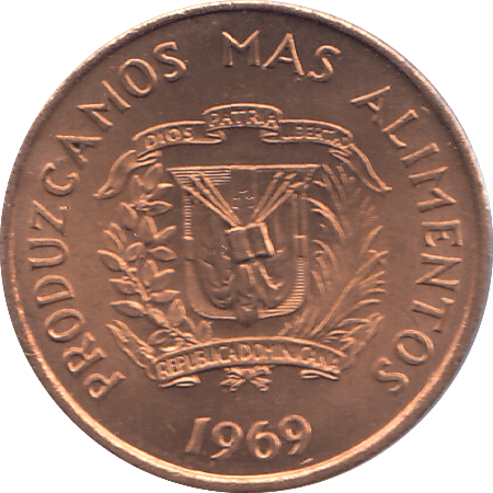1969 DOMINICAN REPUBLIC ONE CENTAVO - WORLD COINS - Cambridgeshire Coins