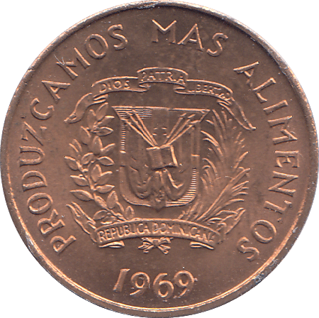 1969 DOMINICAN REPUBLIC ONE CENTAVO - WORLD COINS - Cambridgeshire Coins