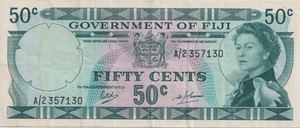 1969 FIFTY CENTS FIJI BANKNOTE REF-1795 - WORLD BANKNOTES - Cambridgeshire Coins