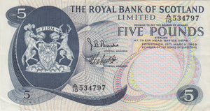 1969 FIVE POUND ROYAL BANK OF SCOTLAND BANKNOTE REF SCOT - 73 - WORLD BANKNOTES - Cambridgeshire Coins