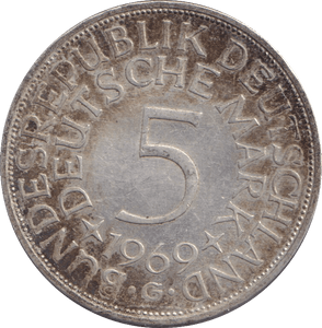1969 SILVER 5 MARK GERMANY - SILVER WORLD COINS - Cambridgeshire Coins