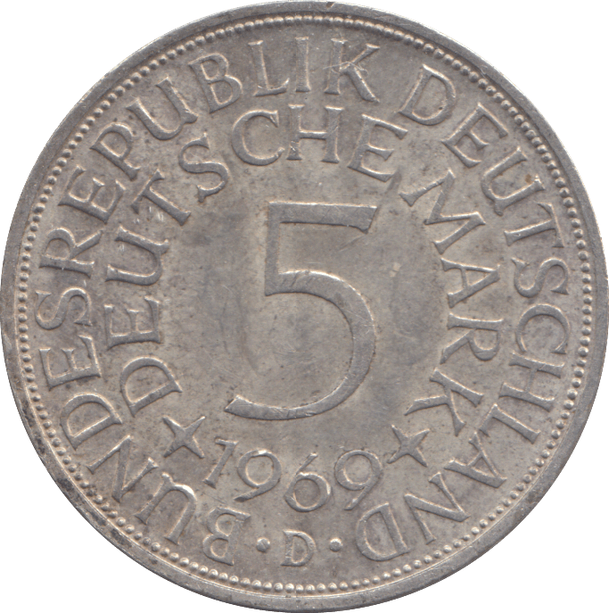 1969 SILVER GERMANY 5 MARK - SILVER WORLD COINS - Cambridgeshire Coins
