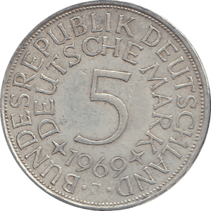 1969 SILVER GERMANY 5 MARKS - WORLD COINS - Cambridgeshire Coins