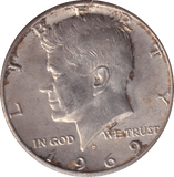 1969 SILVER HALF DOLLAR USA - SILVER WORLD COINS - Cambridgeshire Coins