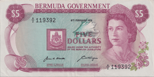 1970 FIVE DOLLARS BERMUDA BANKNOTE REF-1766 - WORLD BANKNOTES - Cambridgeshire Coins