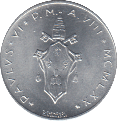 1970 ONE LIRE VATICAN - WORLD COINS - Cambridgeshire Coins