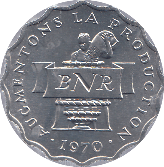 1970 RWANDA TWO FRANCS - WORLD COINS - Cambridgeshire Coins