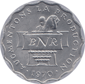 1970 RWANDA TWO FRANCS - WORLD COINS - Cambridgeshire Coins