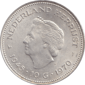 1970 SILVER 10 GULDEN NETHERLAND - SILVER WORLD COINS - Cambridgeshire Coins