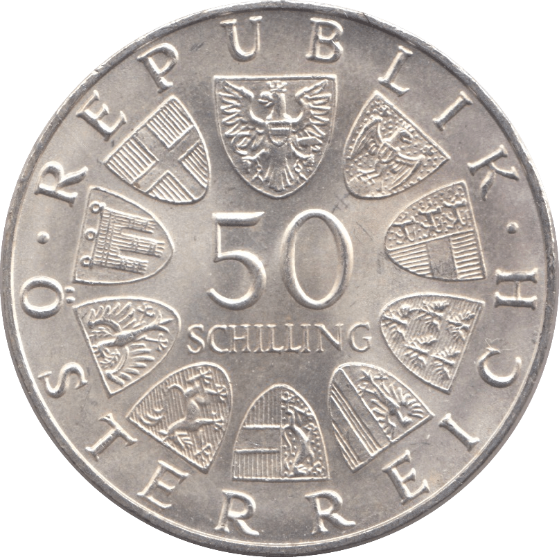 1970 SILVER 50 SCHILLING AUSTRIA - SILVER WORLD COINS - Cambridgeshire Coins