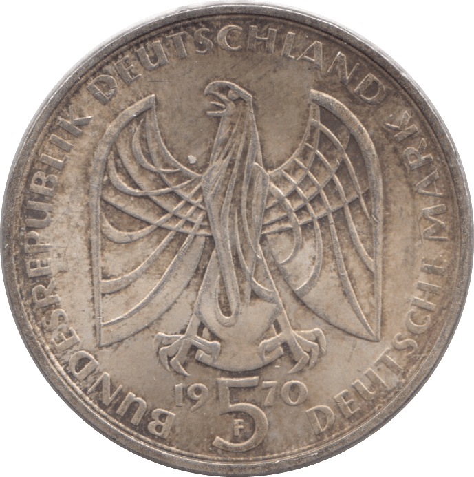 1970 SILVER FIVE MARKS GERMANY - SILVER WORLD COINS - Cambridgeshire Coins