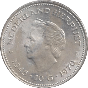 1970 SILVER NETHERLANDS 10 GULDEN - SILVER WORLD COINS - Cambridgeshire Coins