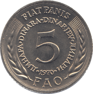 1970 YUGOSLAVIA FIVE DINARS - WORLD COINS - Cambridgeshire Coins