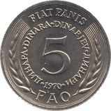 1970 YUGOSLAVIA FIVE DINARS - WORLD COINS - Cambridgeshire Coins