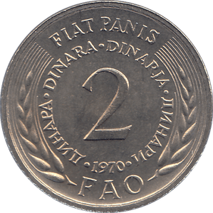 1970 YUGOSLAVIA TWO DINARS - WORLD COINS - Cambridgeshire Coins
