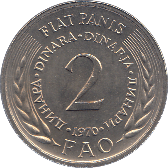 1970 YUGOSLAVIA TWO DINARS - WORLD COINS - Cambridgeshire Coins