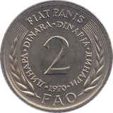 1970 YUGOSLAVIA TWO DINARS - WORLD COINS - Cambridgeshire Coins