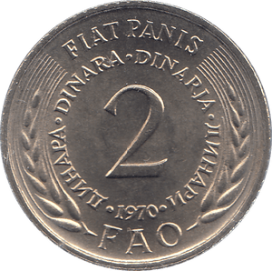 1970 YUGOSLAVIA TWO DINARS - WORLD COINS - Cambridgeshire Coins
