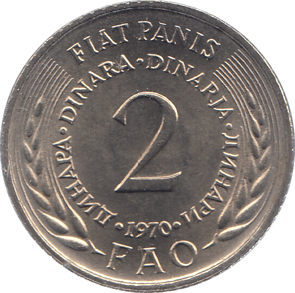 1970 YUGOSLAVIA TWO DINARS - WORLD COINS - Cambridgeshire Coins