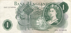 1970'S ONE POUND BANKNOTE O'BRIEN USED - £1 BANKNOTE - Cambridgeshire Coins