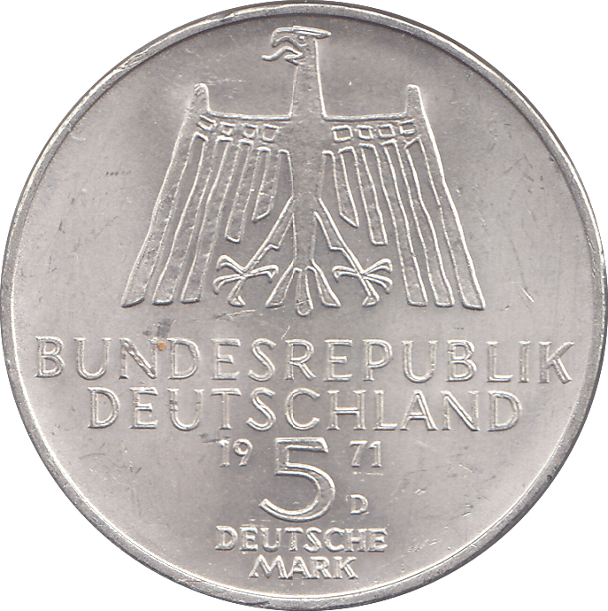 1971 SILVER GERMANY 5 MARKS - WORLD COINS - Cambridgeshire Coins