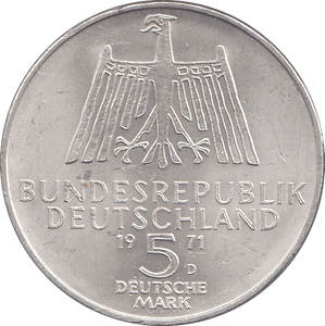1971 SILVER GERMANY 5 MARKS - WORLD COINS - Cambridgeshire Coins