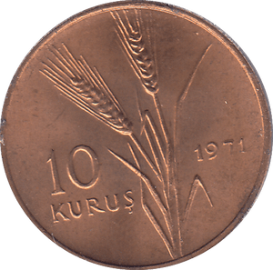 1971 TURKEY TEN KURUS - WORLD COINS - Cambridgeshire Coins