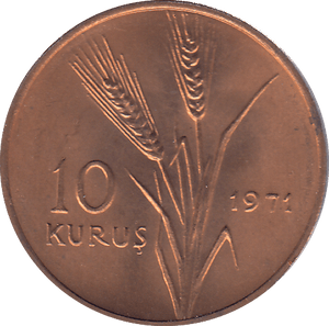 1971 TURKEY TEN KURUS - WORLD COINS - Cambridgeshire Coins