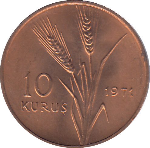 1971 TURKEY TEN KURUS - WORLD COINS - Cambridgeshire Coins