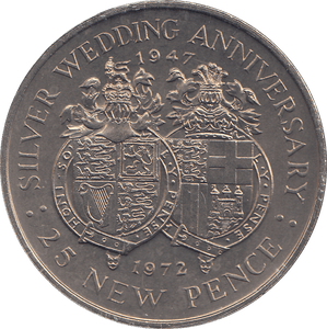 1972 25 PENCE SILVER WEDDING ANNIVERSARY ( BU ) - WORLD COINS - Cambridgeshire Coins