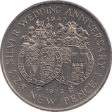 1972 25 PENCE SILVER WEDDING ANNIVERSARY ( BU ) - WORLD COINS - Cambridgeshire Coins