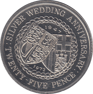 1972 25P SILVER WEDDING ANNIVERSARY - WORLD COINS - Cambridgeshire Coins