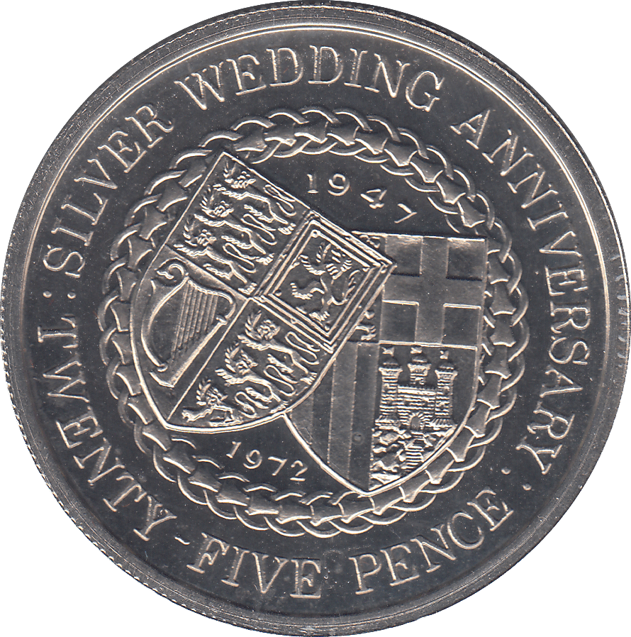 1972 25P SILVER WEDDING ANNIVERSARY - WORLD COINS - Cambridgeshire Coins
