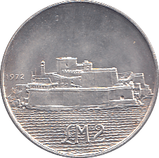 1972 SILVER 2 POUND MALTA - SILVER WORLD COINS - Cambridgeshire Coins